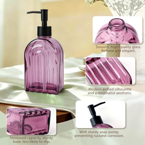 Elegant Purple Glass Soap Dispenser with Black Pump | 400ML Modern Bathroom & Kitchen Soap Dispenser for Hand Soaps, Lotions, Essential Oils - color: Purple
