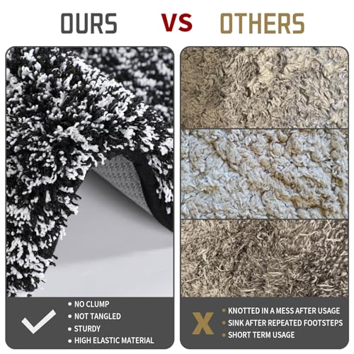 Yimobra Toilet Rugs U Shaped Washable 24X20, Ultra Soft and Water Absorbent Bath Mats, Non Slip Fluffy Shaggy Luxury Microfiber Contour Bath Rugs for Toilet, Dry Quick, Black and White - color: Black and White, size: 20" X 24" Contour Rug