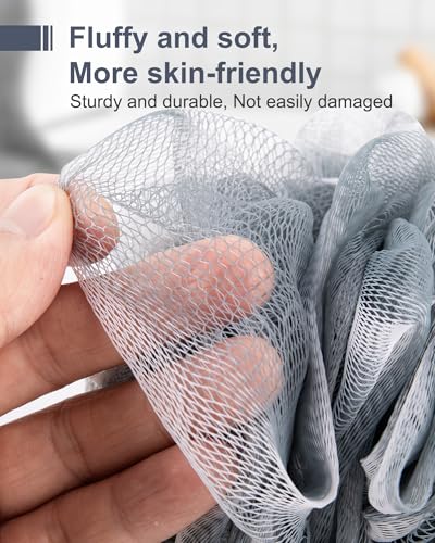 MTDLYICE Loofah Sponge, XXL Large Loofah 100g 4 Pack, Bath Sponge Soft Mesh Shower Loofah for Men, Body Scrub, Shower Pouf Bath Accessories, for Body Wash, Soap (Blue Gray) - style: Blue Gray