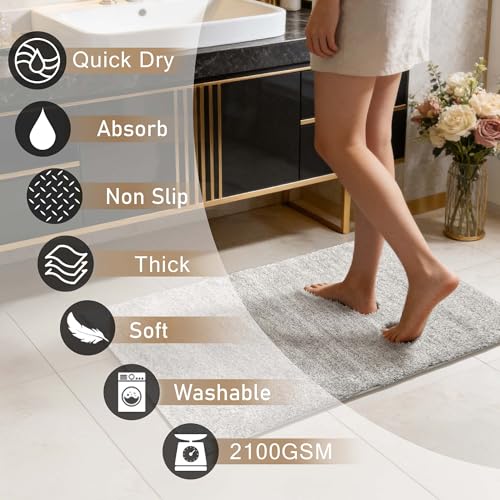 VOOVA & MOVAS Non-Slip Bathroom Rug，Ultra Soft & Quick Dry Bath Mat， Machine Washable Microfiber Shaggy Bath Rug， Plush Water Absorbent Shower Mat for Floor and Sink， 24x17 Inches，Light Gray - color: Light Gray, size: 24"x17"