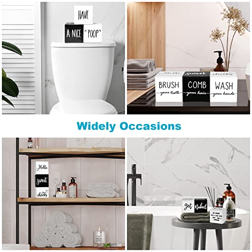 Farmhouse Set of 3 Rustic Wooden Bathroom Shelf Decor with Unique Sayings - Cute Black and White Bathroom Decor for Guest Restroom Home Decoration