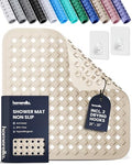 homerella® Shower Mat Non Slip Anti Mold, Non Slip Shower Mats for Inside Shower Stall Anti Slip Mat, Square Shower Floor Mat 21 x 21 in with Suction Cups & Hooks for Quick Drying, Machine Washable - color: Sand