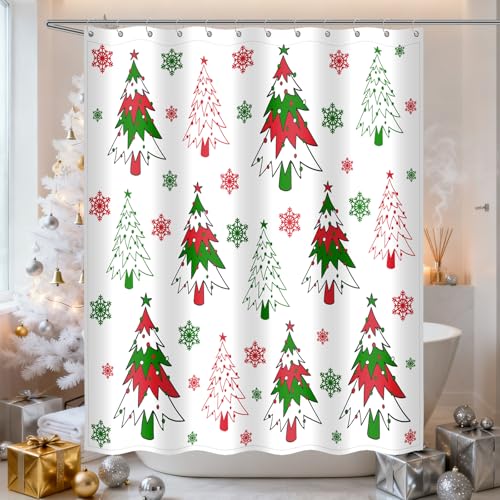 Winter Christmas Shower Curtain,Red Holiday Xmas Snowflake Shower Curtains for Kids Bathroom Decor Waterproof Fabric Shower Curtains Bathtub Decor with 12 Hooks 72 X 72 Inches