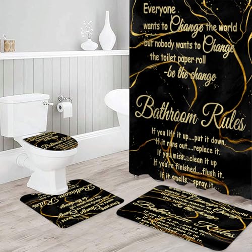 Marble Bathroom Sets with Rugs for Bathroom Decor, 72x72 Inches Gold Shower Curtain with Non-Slip Rugs and Accessories, Waterproof Machine Washable Bath (Curtain Set-Relax) - color: Curtain Set-relax