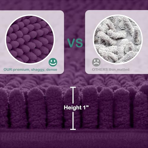 HOMEIDEAS Bathroom Rugs Set 2 Pieces, Ultra Soft Non Slip Absorbent Chenille Toilet Bath Mat Set (Purple) - color: Purple-purple, size: 1'8" x 2'8" (U Shape 20"x24"+20"x32")