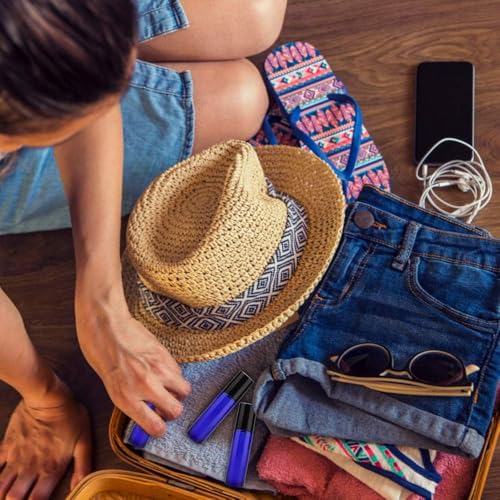 sungwoo 12 Pack Essential Oil Bottles, 10ml Blue Glass Bottles with Stainless Steel Roller Balls and Caps for Travel, Perfume and Lip Gloss - color: Blue, style: 12 Pack
