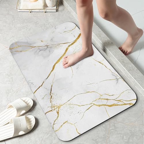 Platinum Marble Bathroom Rug 29.5"x17",Quick-Drying Super Absorbent Diatomite Bath Mat with Non-Slip Backing, Thin Washable Bathroom Floor Mat Fits Under Door for Shower, Sink, or Tub - color: Platinum Marble Texture