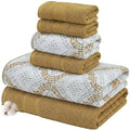 Modern Threads Capri 6-Piece Reversible Yarn Dyed Jacquard Towel Set - Bath Towels, Hand Towels, & Washcloths - Super Absorbent & Quick Dry - 100% Combed Cotton, Gold - color: Golden Yellow, style: Soft Geometric