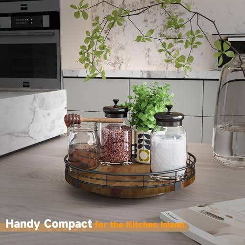 Farmhouse Oak 9" Lazy Susan Turntable Organizer for Cabinet, Round Wooden Lazy Susan Organization and Storage for Dining Table, Pantry, Kitchen, Countertop, Cupboard,Home Decor, Walnut Wood - color: Walnut, size: 9 inches