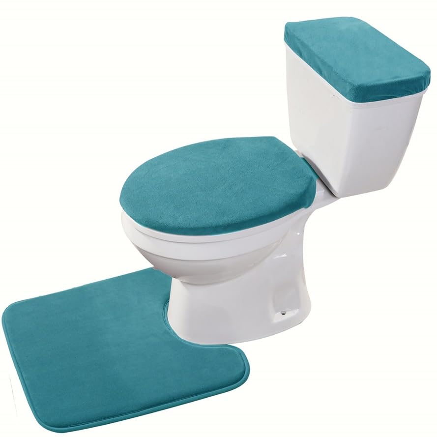 Madeals Memory Foam Toilet Mat and lid Cover Set with Toilet Tank Cover 3 Piece Toilet Set Teal - color: Teal