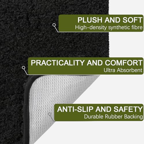 AROGAN Luxury Non Slip Bathroom Rug, Thick Soft and Absorbent Microfiber Bath Mat, Rubber Backing Quick Dry Rugs Carpets, Machine Washable Plush Mats for Shower Floor, Bathroom, 24x36 Inch Black - color: Black, size: 2' X 3' (24" X 36")