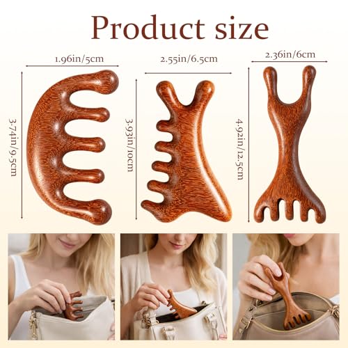 Wooden Scalp Massager, 3-Piece Set for Stress Relief and Scalp Care, Portable Head Massage Tool with Wooden Construction, Ideal for Daily Use and Travel