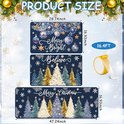Drydiet 3 Pcs Winter Kitchen Rug and Mat Set Washable Blue Tree Kitchen Floor Mats Waterproof Non Slip Farmhouse Merry Christmas Doormat Holiday Xmas Decor for Home Office Bathroom Party Decor - color: Blue, style: Christmas Tree