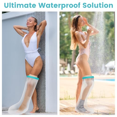 Cast Covers for Shower Leg, Waterproof Cast Cover for Showering, Cast Protector for Shower Leg Adult, Shower Boots for Foot after Surgery, Knee, Ankle, Foot (Diameter - 9.8") Extra Large - color: Leg, style: Wide Reinforced Green