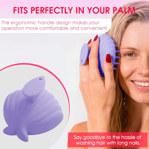 Silicone Scalp Massager Hair Growth,Hair Scrubber Scalp Stimulator Exfoliator Brush with Soft Bristles for Wet Dry Scalp Care（Purple） - color: Purple