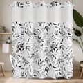 No Hook Shower Curtain with Snap in Fabric Liner Set, Waterproof & Washable, Boho Black and White Leaf Shower Curtains for Bathroom, Modern Farmhouse Rustic Bathroom Curtain, House Gift, 71x74 inch - color: Black and White Leaf