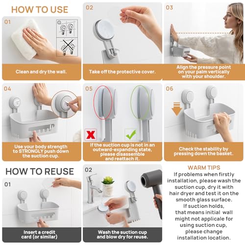 LEVERLOC Shower Caddy Suction Cup Set Shower Organizer & Soap Holder & Toothbrush Holder, Bathroom Shelf Basket NO-Drilling, Removable Suction Storage Waterproof Bathroom Caddy, Gray - color: 3 X Gray