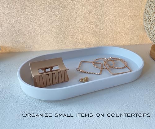 White Small Tray (10 inch), Oval Tray | Small Serving Tray for Countertop Organizer, Coffee Accessory , Soap, Perfume, Bathtub Bathroom Vanity Items - color: White, size: 10.2" x 5.5" x 1.1"