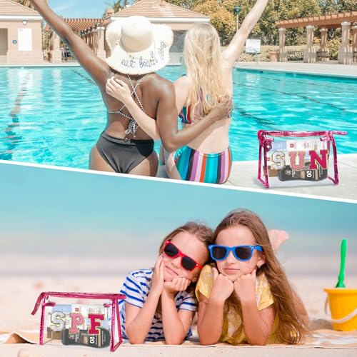 COSHAYSOO Sunscreen Bag Clear Makeup Toiletry Pouch Beach Vacation Essentials for Women Teen Girls Trip Gifts Summer Pool Travel Must Have Accessories Waterproof Stuff - color: Pink-SUN