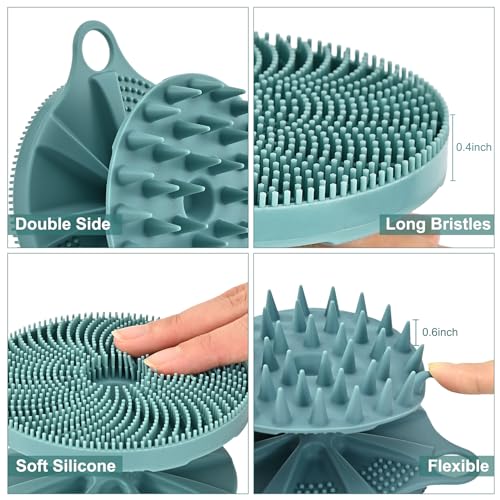 INNERNEED 2in1 Silicone Body Scrubber & Scalp Massager Shampoo Brush, Green | Food-Grade Soft Material, More Hygienic, Easily Lather, Convenient for Travel, Gym, Business,etc - color: Dark Green