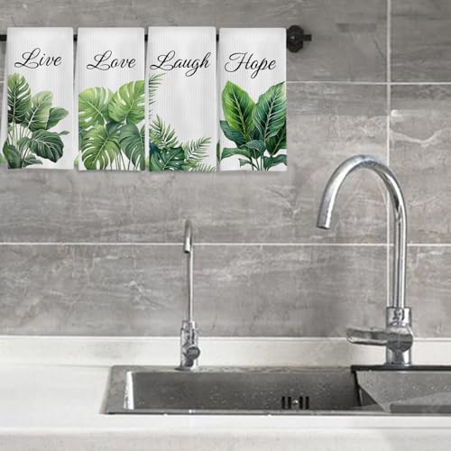 Tropical Botanical Bathroom Hand Towels, Green Plant Live Laugh Love Hope Decorative Hand Towels for Bathroom Washroom Gym Spa Yoga Room Decor, 16x24 Inches Set of 4 - color: Tropical Botanical
