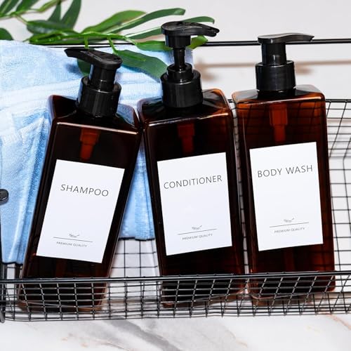 Shampoo and Conditioner Dispenser Set, 3Pack Refillable Shampoo and Conditioner Bottles with Labels, 500ml Soap Dispenser 16.9oz Shower Dispenser Square Pump Bottle for Bathroom and Kitchen - Amber - color: Amber - 3pack 16.9oz