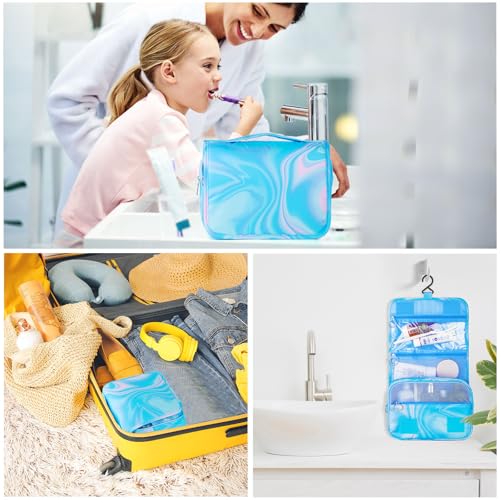 Blue Hanging Toiletry Bag for Girls, Travel Toiletry Bag for Teen Girls Cosmetic Makeup Waterproof Wash Bag Traveling Toiletries, Fluid - color: Blue-Fluid