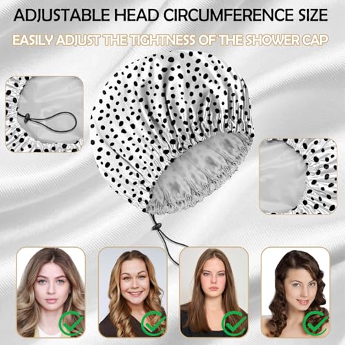 2 PCS Shower Cap Reusable Waterproof Adjustable Double Layer Elastic Dry Hair Bathing Caps Aesthetic Cute for Women Girls-Spot Gray - color: H-18-Spot Gray