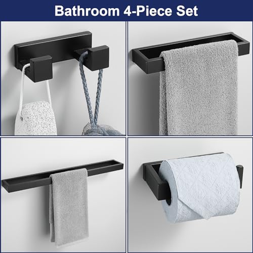 Lairuier 4-Piece Bath Towel Bar Set, Matte Black Bathroom Hardware Set Including Towel Bar,Towel Holder, Toilet Paper Holder, Towel Hook,Stainless Steel Bathroom Hardware Accessories Set - color: Matte Black, size: Set B