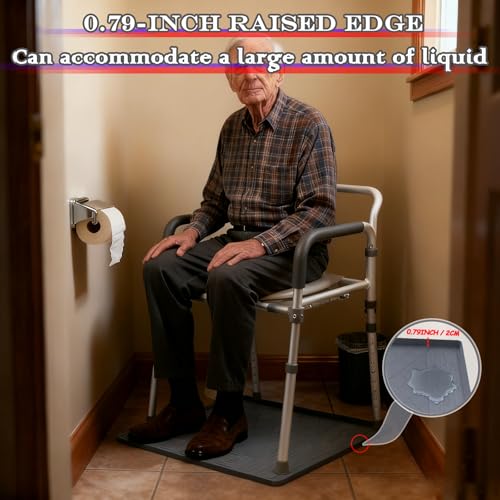 Bedside Commodes Mat, 27''×27'' Bedside Toilet Floor Mat with Raised Edge, Silicone Non-Slip Protective Mat for Under Commode Chair, Toilet Pad Waterproof Floor Protector for Floor Leak Protector
