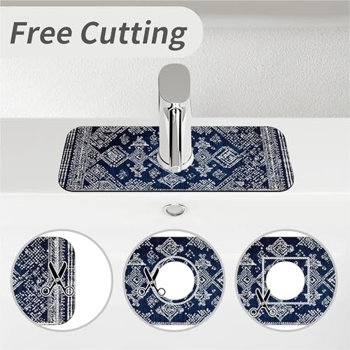 Kitchen Sink Splash Guard，Blue and White Tribal Faucet Mat Sink Gadgets-Super Absorbent Fast Drying Mat Drip Catcher for Kitchen, Bathroom,Sink Mat, Dish Drying Mat, Bathroom(15" X 5.5" )