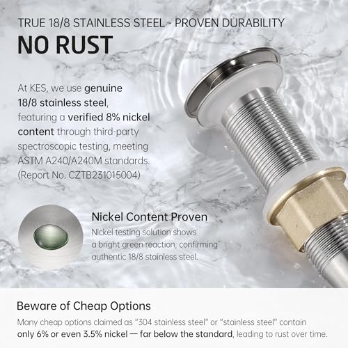 KES Bathroom Sink Drain with Strainer Basket Hair Catcher Anti Clog Pop Up Drain Stopper Vanity Vessel Sink Without Overflow, Brushed Nickel All Metal Rustproof 304 Stainless Steel, S2013D-BN - color: Brushed Nickel, style: for NO overflow sink,1-pack