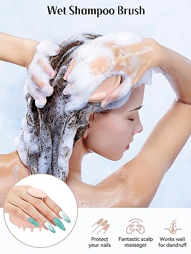 HEETA Scalp Massager Hair Growth, Silicone Scalp Scrubber Shampoo Brush for Exfoliation, Dandruff Removal & Head Massage Stress Relax, Wet & Dry Use for Thick, Thin Hair Care, Wheat Straw Light Pink - color: New Light Pink