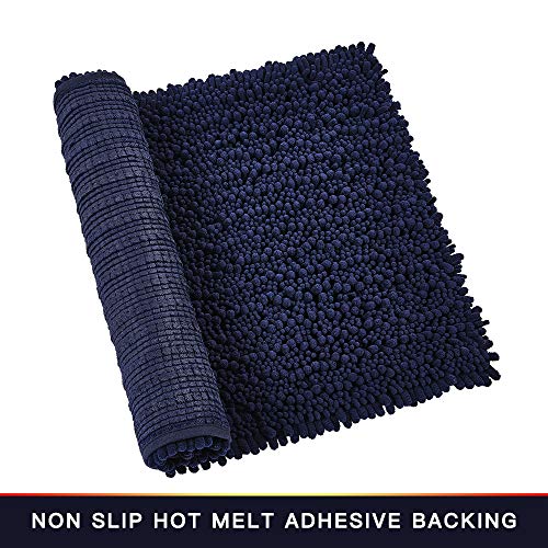 Walensee Bathroom Rug Non Slip Bath Mat (32x20 Inch Navy) Water Absorbent Super Soft Shaggy Chenille Machine Washable Dry Extra Thick Perfect Absorbant Best Large Plush Carpet for Shower Floor - color: Navy, size: 32"x20"