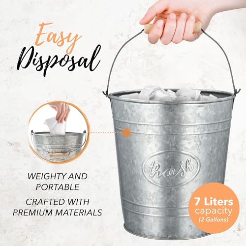 Autumn Alley Rustic Farmhouse Trash Can and Toilet Brush Holder Set - Galvanized Bathroom Trash Can with Matching Toilet Brush, Rustic Farmhouse Bathroom Decor, Grey, 2 Gal. - color: Galvanized, Grey