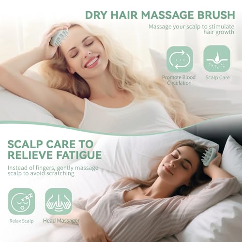 Silicone Scalp Massager Shampoo Brush, Shower Scalp Scrubber with Soft Bristles, for Hair Growth & Dandruff Treatment, Wet Dry Hair Massager for All Hair Types of Women (Light Green) - color: Light Green