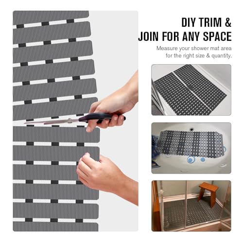 MBOSS Bathtub Mat Non Slip, Shower Mat for Inside Shower, Suction Cups Design and Drain Holes, 27.5 X 15.7 Inch, Bathroom Essentials Safe, Easy to DIY Cut, Soft and Eco-Friendly Materials - color: Grey, size: 27.5" x 15.7" (Rectangular)
