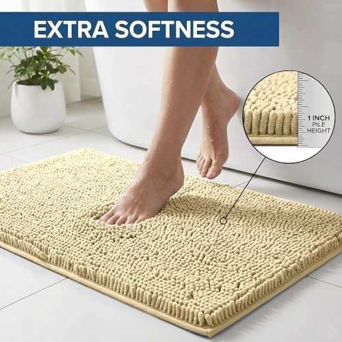 Bathroom Rugs Sets 2 Piece,Super Absorbent Chenille Bath Mats and U-Shaped Toilet Rug,Strong PVC Non Slip Backing,Microfiber Washable Dry Quickly Bath Mats for Bathroom(20"x32"+20"x20"U, Camel) - color: Camel
