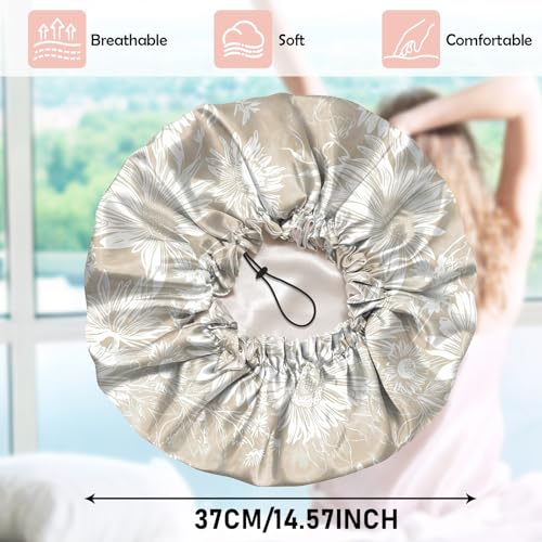 Luxury Shower Cap Satin Silk Lined Adjustable Elastic Reusable Waterproof Shower Bath Cap Cute for Women Girls-Golden Sunflower - color: AK12-Golden Sunflower