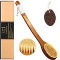 ICANdOIT-17.71Inch Natural Boar Bristles Anti-Slip Long Handle Bath Brush,Bent Handle Shower Scrubber for Exfoliating,Shower Back Brush,Exfoliation Set with Pumice Stone (1 Pack) - size: Boar Bristles 17.71 Inch(Pack of 1)