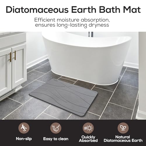 Natural Stone Bath Mat, Absorbent and Quick Dry, Diatomite Non-Slip Bathroom Rugs, Easy to Clean, Rugs for Bathroom Kitchen Living Room Doormat, Home Decor Accessories, 15.3″x23.6″, Dark Gray - color: Dark Gray, size: 1'3" x 1'11" (Rectangular)