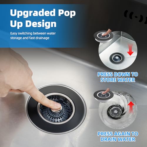 Hibbent Upgraded 3 in 1 Kitchen Sink Drain Strainer, Stainless Steel Pop Up Sink Stopper, Larger Anti-Clogging Basket, 3-Layer Seal, Detachable Drain Plug for US Standard 3-1/2" Drain, Matte Black - color: Matte Black
