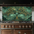 Bold Grup Tempered Glass Kitchen Backsplash, Stove Back Cover, Range Protector, Splash Guard for Sink, Emerald Tree of Life Wall Art Decor, Cutting Board - size: 30''W x 16''H