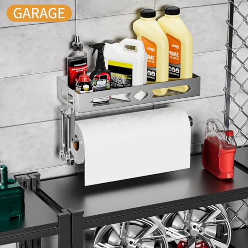 Stylish Kitchen Paper Towel Holder with Shelf - Adhesive Hand Towel Holder for Bathroom Wall Mount, Rust-Resistant Matte Grey Finish for RV Toilet Paper Holder Rack, Easy One-Handed Operation Design - color: Gray