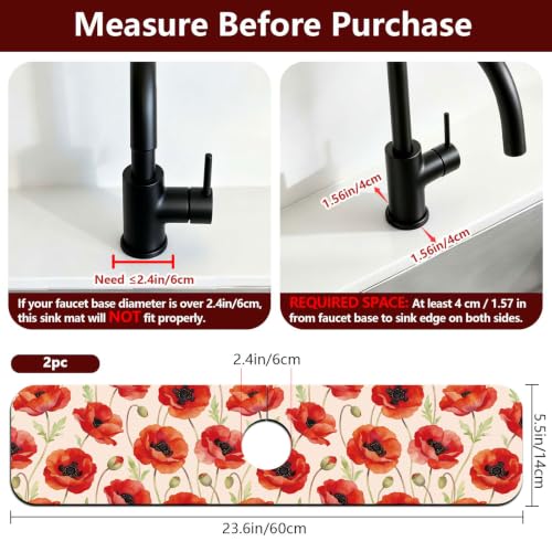 2 Pcs Kitchen Sink Splash Guard Faucet Mat Papaver Rhoeas Pattern Faucet Mat for Sinks Absorbing Drying Mats for Kitchen Bathroom - color: Papaver Rhoeas Pattern