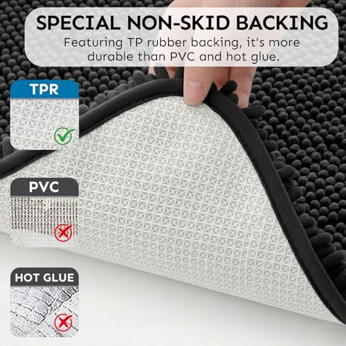 Secura Bathroom Rugs 47x28, Ultra Soft Chenille Bath Mat, Super Absorbent & Quick Dry Bathroom Mat, Non Slip Machine Washable Bath Rugs for Tub, Shower, Home Decor Accessories (Black) - color: Black, size: 47 in x 28 in