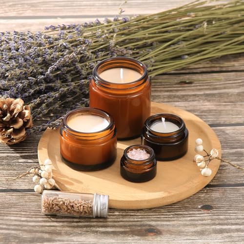 45Pack 2oz Small Amber Glass Jars with Lids, Lotion Container, Cosmetic Containers, Little Travel Jars for Creams with Mini Spoon, Black Label