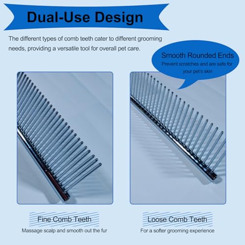 3 PCS Puppy Brush Grooming Kit, Stainless Steel Flea Comb, Fit for Yorkie, Shih Tzu, Maltipoo, Soft Bristle (Blue) - color: Blue