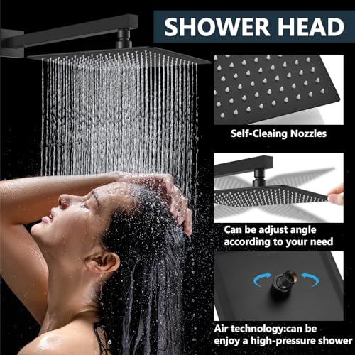 Aolemi Shower Faucet Set Rain Shower System with Handheld Spray Bathroom Shower Combo Rough-in Valve and Shower Trim Kit Included Matte Black 16 Inch Wall Mount Shower Head - color: Matte Black, size: 16 Inch Wall Mount Shower Head
