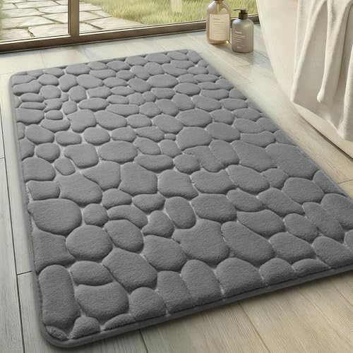 YIHOUSE Memory Foam Cobblestone Rugs Super Water Absorbent Bath Mats for Bathroom Machine Washable Bath Rugs(20x32,Dark Gray) - color: Dark Gray Single, size: 1'8" x 2'8" (Rectangular)